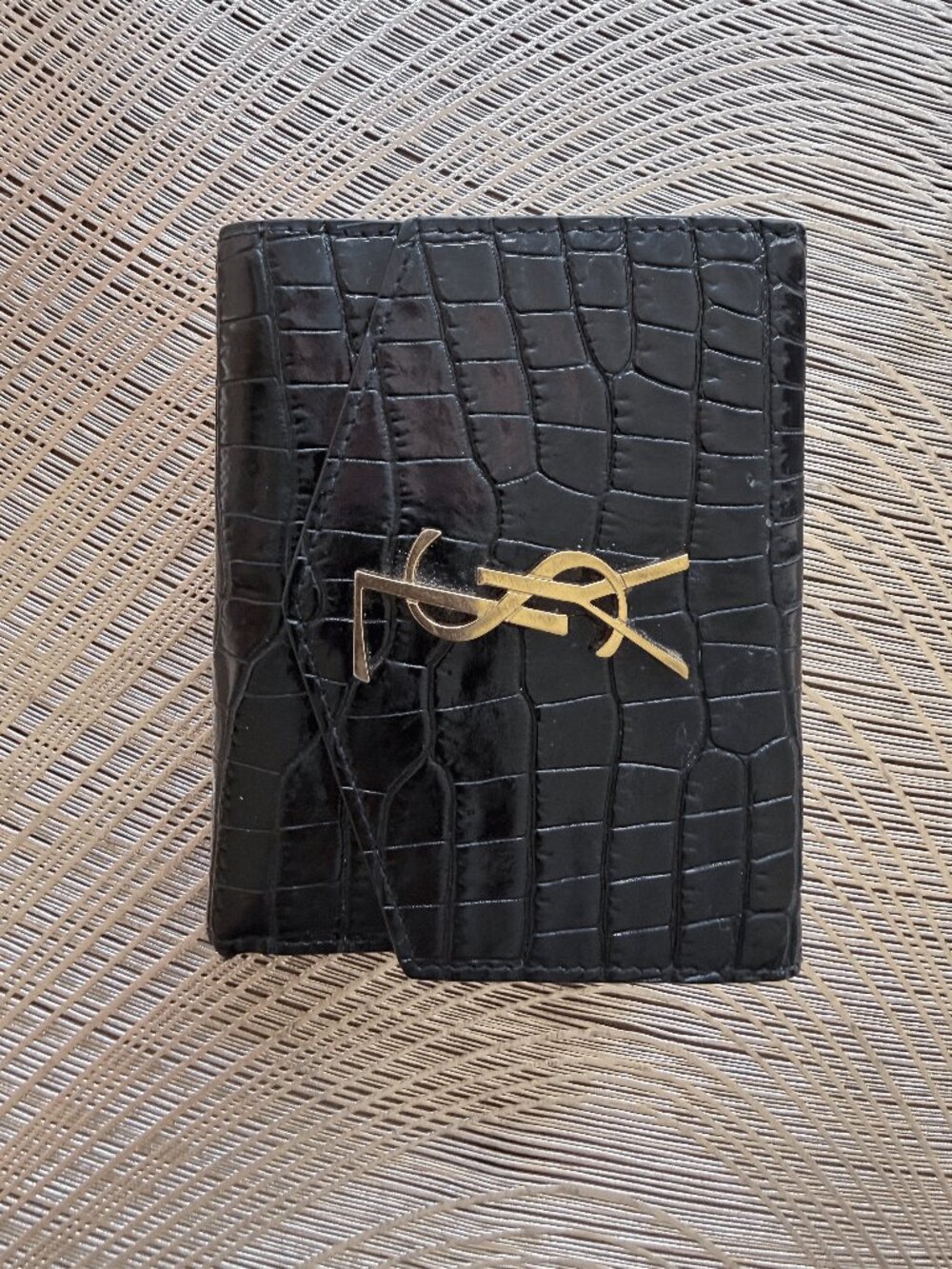 Saint Laurent Uptown Compact Wallet In Crocodile-embossed Shiny Leather